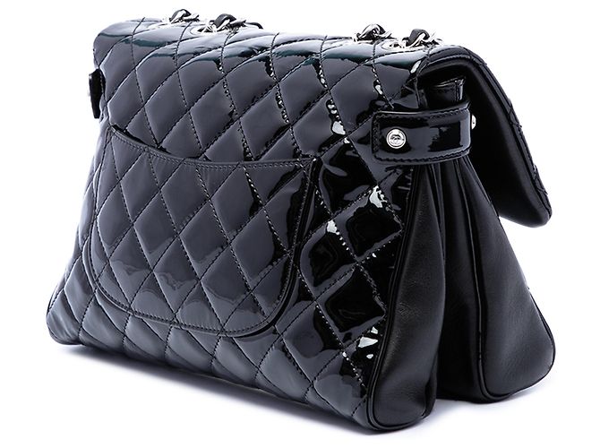 Chanel Black Large CC Quilted Patent Double Compartment Flap Nero - vista 2