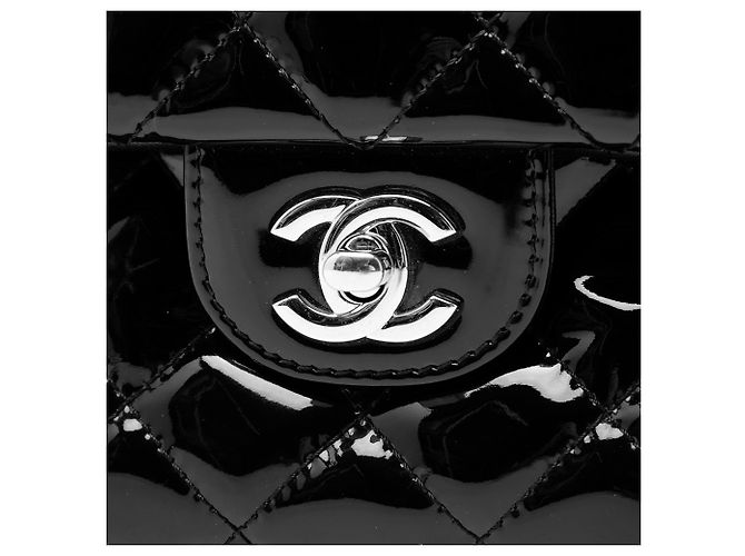 Chanel Black Large CC Quilted Patent Double Compartment Flap Nero - vista 5