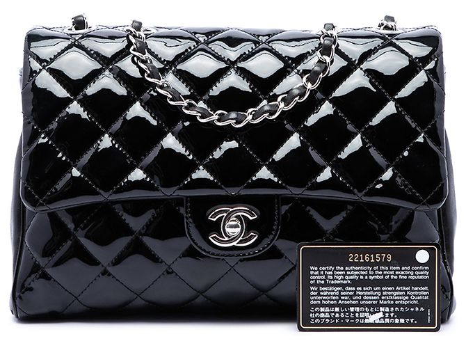 Chanel Black Large CC Quilted Patent Double Compartment Flap Nero - vista 7