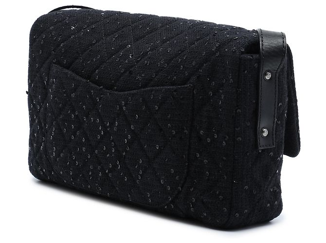 Chanel Black Jumbo Sequin Embellished Quilted Tweed Reissue 2.55 Messenger Flap Nero - vista 2