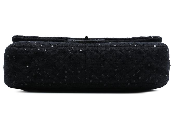 Chanel Black Jumbo Sequin Embellished Quilted Tweed Reissue 2.55 Messenger Flap Nero - vista 3