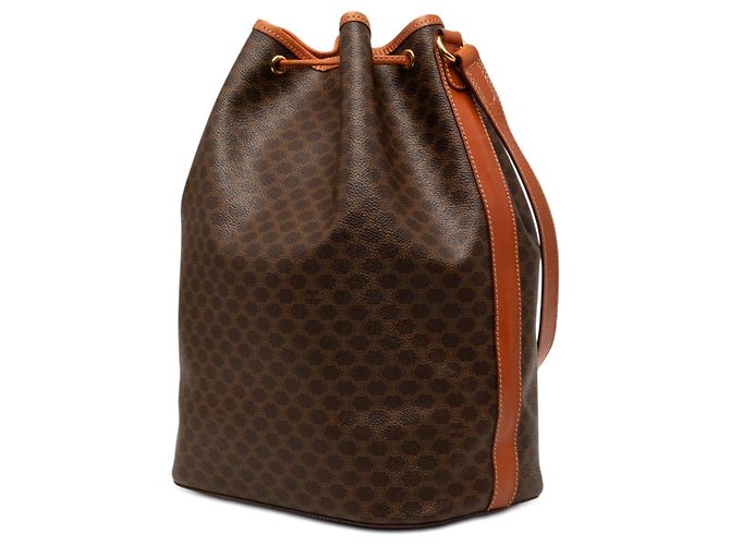16 Céline Borsa bucket con coulisse Celine Brown Macadam Coated Canvas Marrone - vista 2