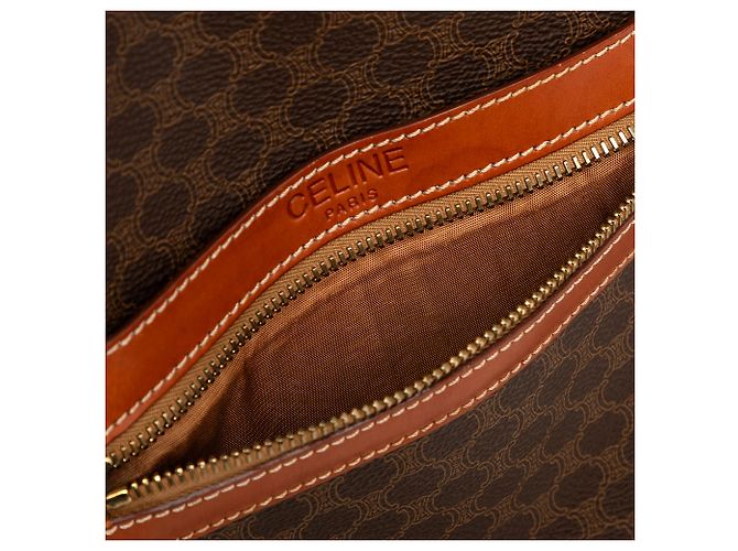 16 Céline Borsa bucket con coulisse Celine Brown Macadam Coated Canvas Marrone - vista 7