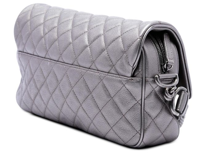 Chanel Silver Medium Quilted Metallic Grained Calfskin Casual Rock Flap Argento - vista 2