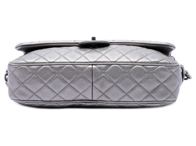Chanel Silver Medium Quilted Metallic Grained Calfskin Casual Rock Flap Argento - vista 3