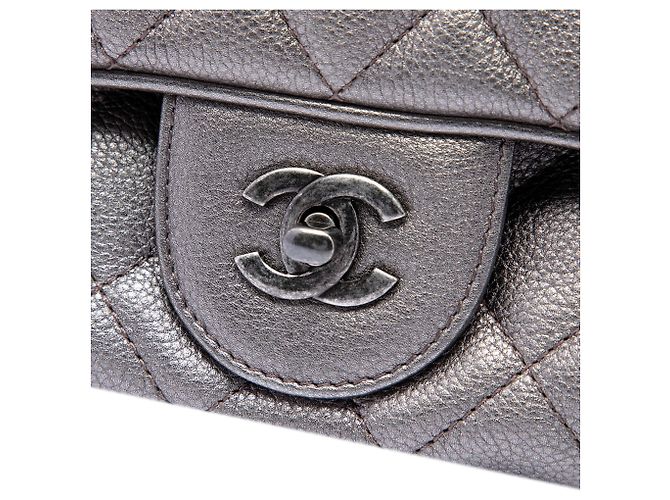Chanel Silver Medium Quilted Metallic Grained Calfskin Casual Rock Flap Argento - vista 5