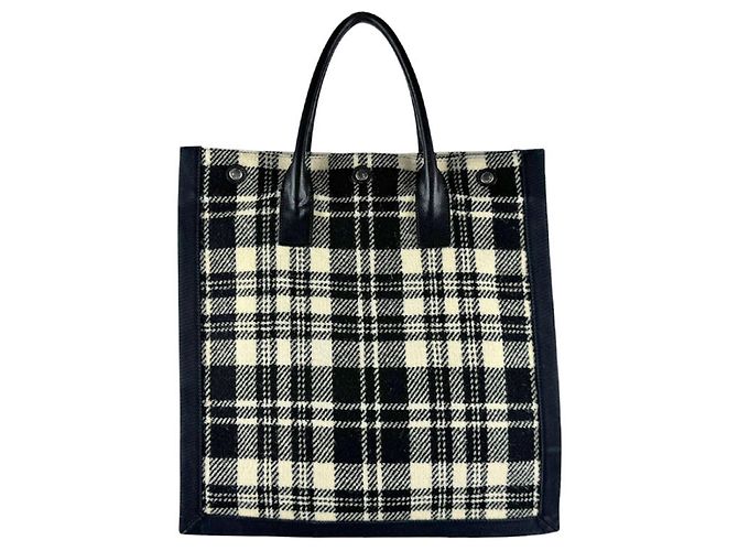 Borsa Tote Saint Laurent Rive Gauche Nero Bianco - vista 3