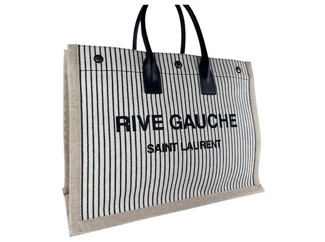 Borsa Tote Saint Laurent - Rive Gauche Nero Beige Crudo - vista 10