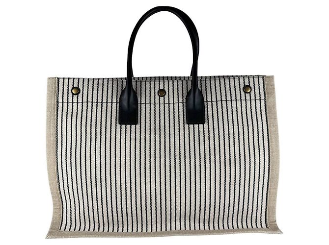 Borsa Tote Saint Laurent - Rive Gauche Nero Beige Crudo - vista 3