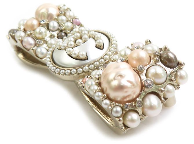Broche Chanel em ouro e pérolas Rosa Branco Dourado - vista 3