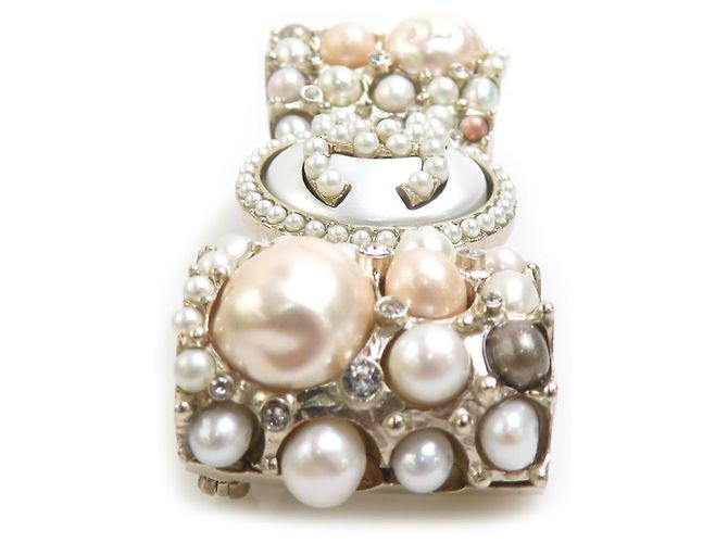 Broche Chanel em ouro e pérolas Rosa Branco Dourado - vista 4