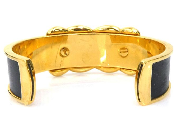 Hermès Bracciale Rigido in Pelle Nera e Oro Hermes Nero D'oro - vista 3