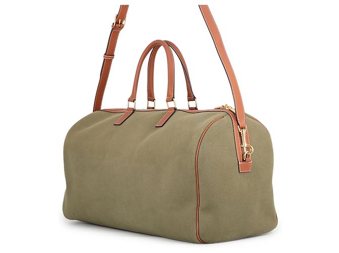 Céline Borsa Boston Celine in tela e pelle Brown Khaki Marrone Cachi - vista 2
