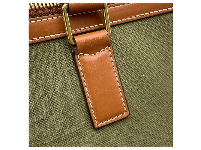 Céline Borsa Boston Celine in tela e pelle Brown Khaki Marrone Cachi - vista 8