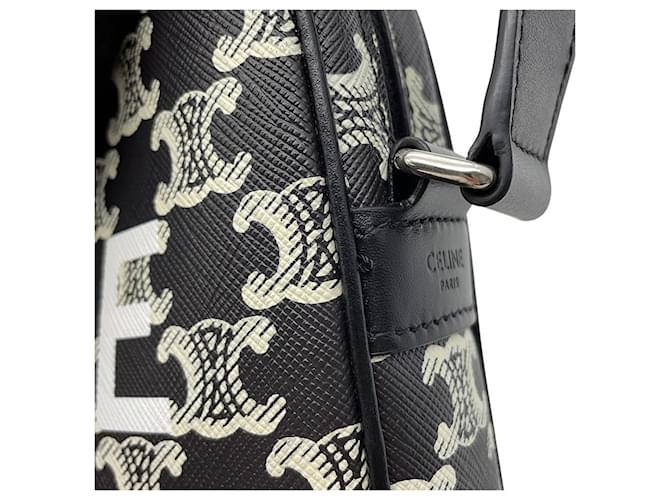Céline Celine Triomphe Horizontal Medium Schultertasche Schwarz Weiß - Ansicht 10