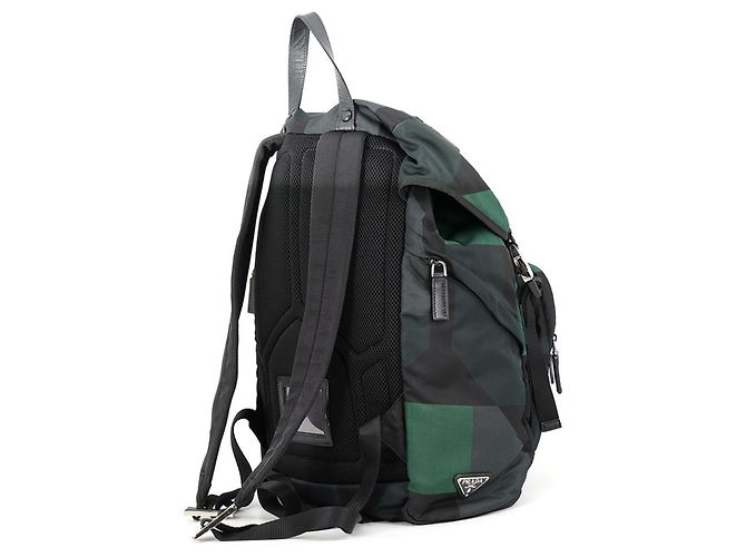 Zaino Prada in nylon e pelle nero e verde - vista 2