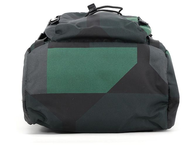 Zaino Prada in nylon e pelle nero e verde - vista 3