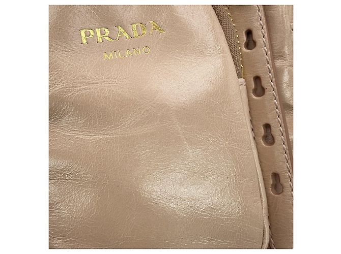Borsa a mano Prada in pelle beige - vista 10