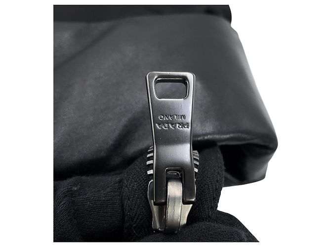 Borsa Tote Prada in nylon e pelle nera Nero - vista 14