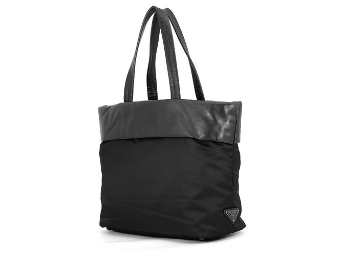 Borsa Tote Prada in nylon e pelle nera Nero - vista 2
