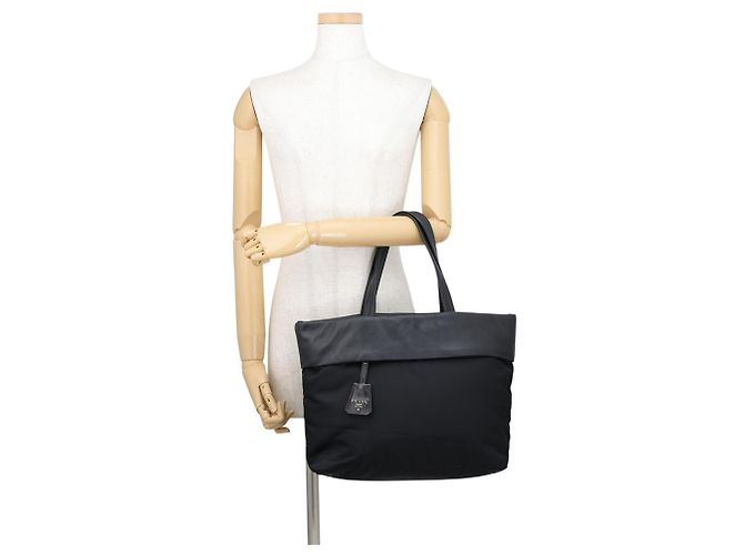 Borsa Tote Prada in nylon e pelle nera Nero - vista 4