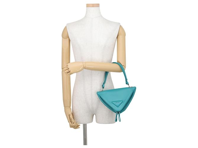 Bolsa de couro acolchoada com triângulo Prada Verde Turquesa - vista 4