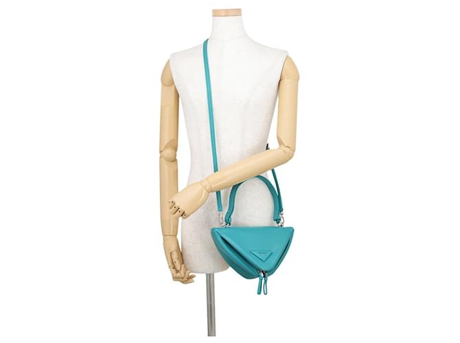 Bolsa de couro acolchoada com triângulo Prada Verde Turquesa - vista 6