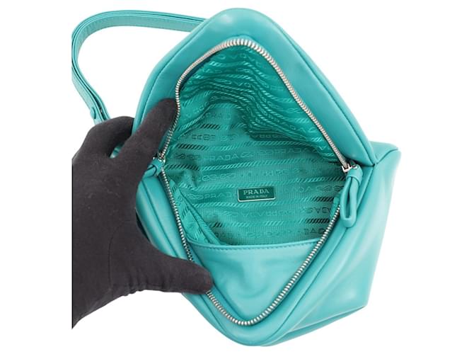 Bolsa de couro acolchoada com triângulo Prada Verde Turquesa - vista 7