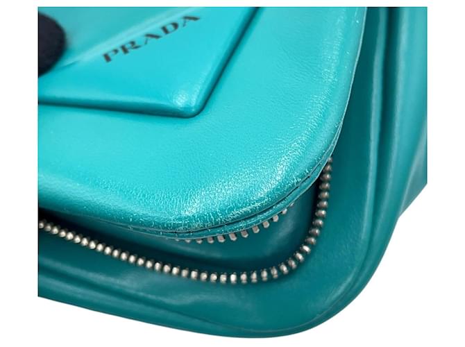 Bolsa de couro acolchoada com triângulo Prada Verde Turquesa - vista 8