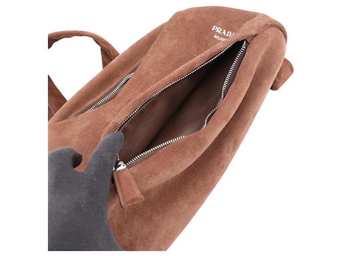 Borsa Sling Prada in camoscio marrone - vista 7