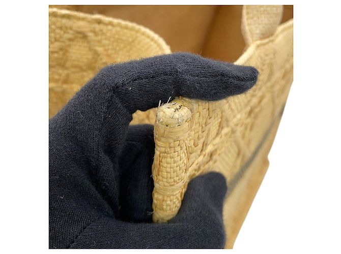 Christian Dior Book Tote Cannage Medium Raffia Tasche Schwarz Beige - Ansicht 10