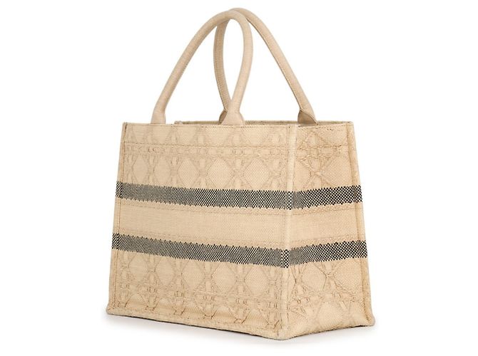 Christian Dior Book Tote Cannage Medium Raffia Tasche Schwarz Beige - Ansicht 2
