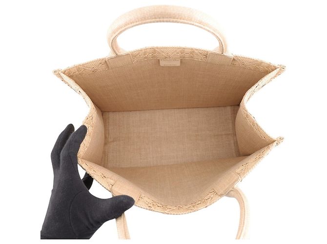 Christian Dior Book Tote Cannage Medium Raffia Tasche Schwarz Beige - Ansicht 5