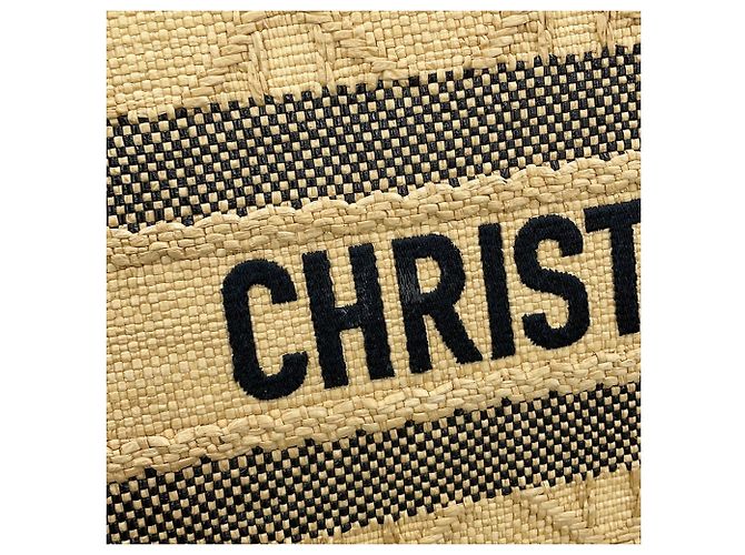 Christian Dior Book Tote Cannage Medium Raffia Tasche Schwarz Beige - Ansicht 6