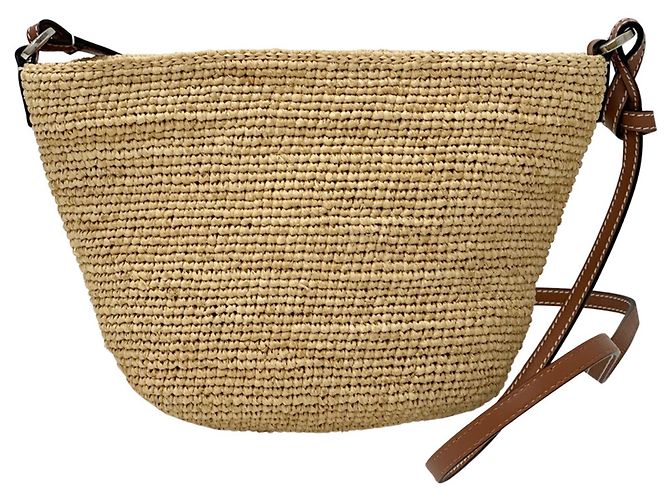 Borsa a tracolla in pelle e rafia beige e marrone Loewe - vista 2