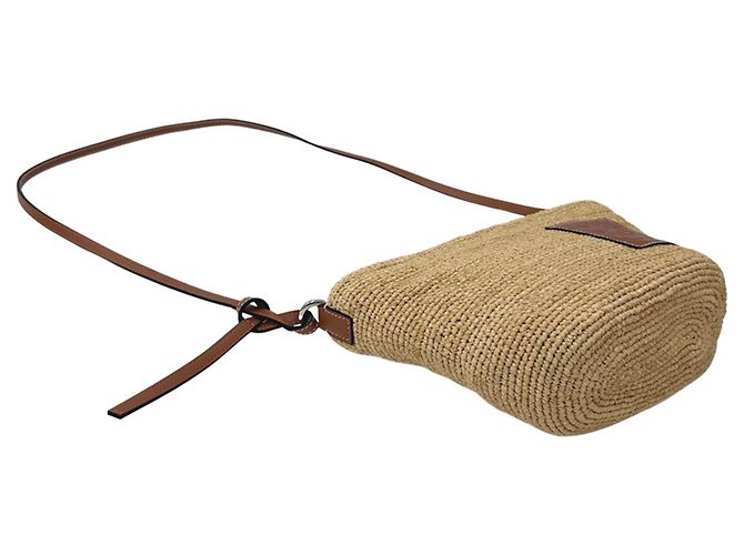 Borsa a tracolla in pelle e rafia beige e marrone Loewe - vista 3