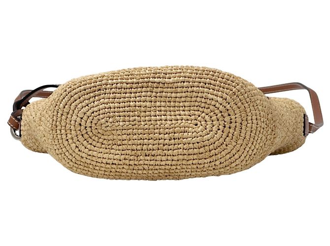 Borsa a tracolla in pelle e rafia beige e marrone Loewe - vista 4