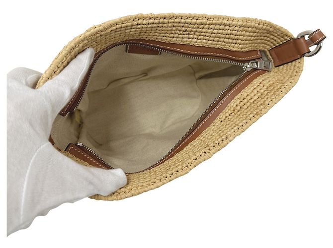 Borsa a tracolla in pelle e rafia beige e marrone Loewe - vista 5
