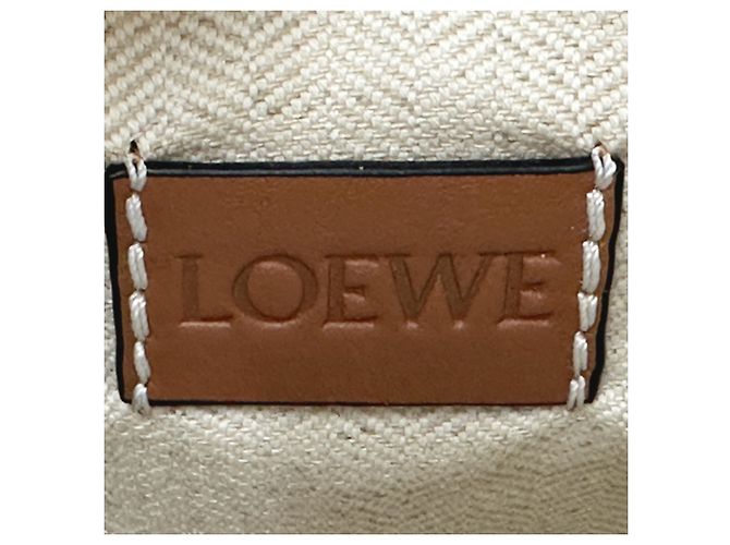 Borsa a tracolla in pelle e rafia beige e marrone Loewe - vista 6