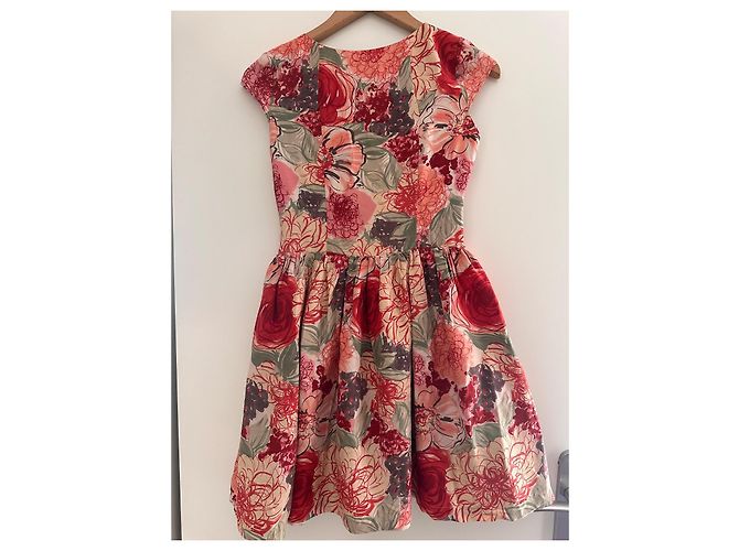 Vestido de verano floral de seda Cacharel Castaño Rosa Roja Beige Verde - vista 2