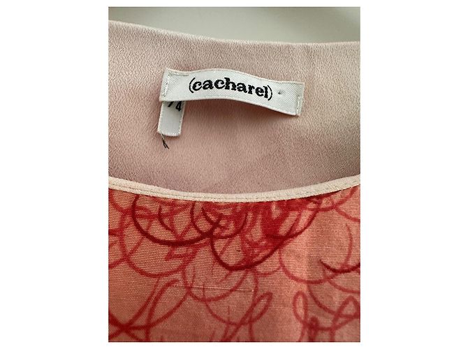 Vestido de verano floral de seda Cacharel Castaño Rosa Roja Beige Verde - vista 3