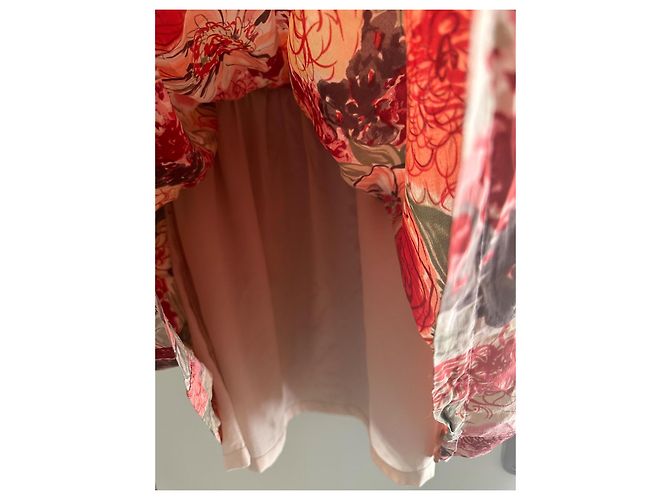 Vestido de verano floral de seda Cacharel Castaño Rosa Roja Beige Verde - vista 5
