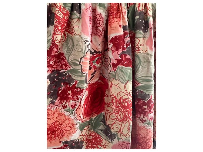 Vestido de verano floral de seda Cacharel Castaño Rosa Roja Beige Verde - vista 6