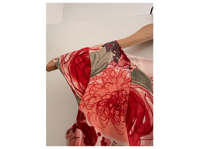 Vestido de verano floral de seda Cacharel Castaño Rosa Roja Beige Verde - vista 8