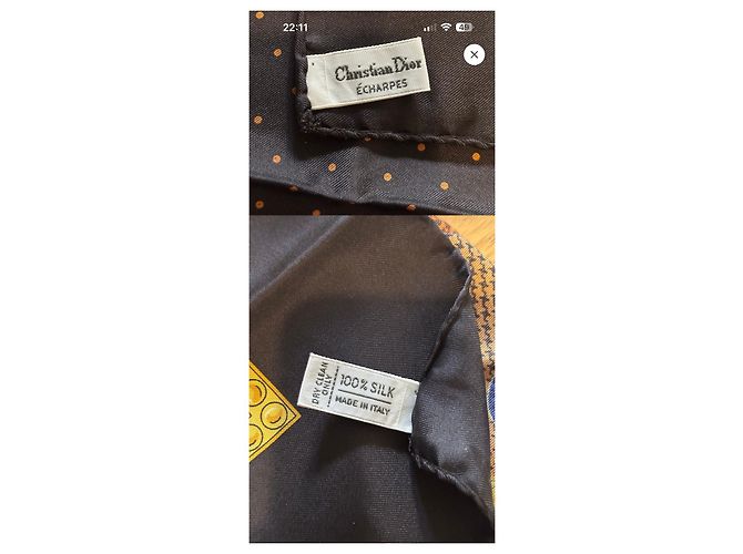 Christian Dior Seidentuch Braun Schwarz Weiß Blau Golden - Ansicht 4