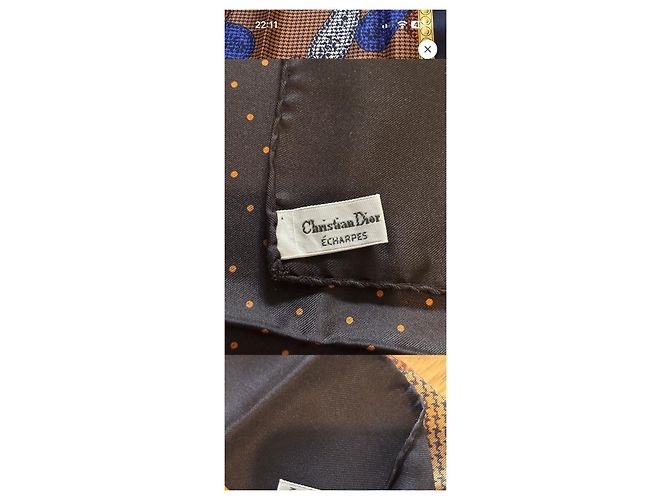 Christian Dior Seidentuch Braun Schwarz Weiß Blau Golden - Ansicht 5