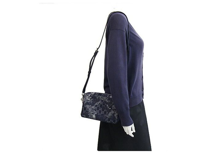 Gucci Denim Schultertasche und Clutch Marineblau Dunkelblau - Ansicht 6