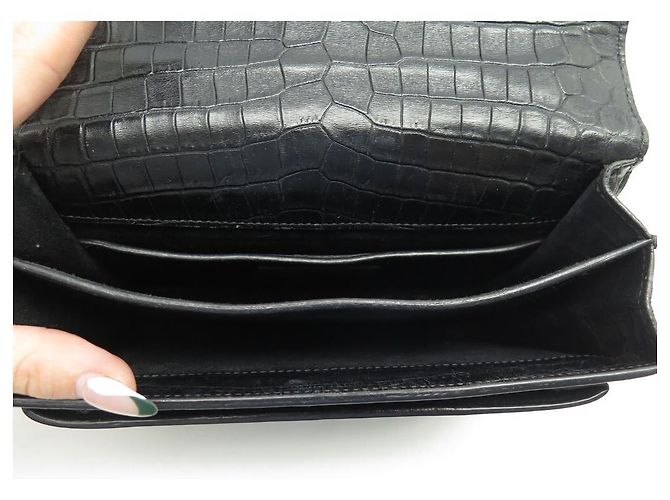 BORSA A MANO SAINT LAURENT SUNSET 442906 PELLE NERA EFFETTO COCCO TRACOLLA Nero - vista 11