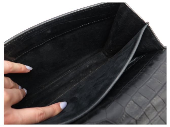 BORSA A MANO SAINT LAURENT SUNSET 442906 PELLE NERA EFFETTO COCCO TRACOLLA Nero - vista 18