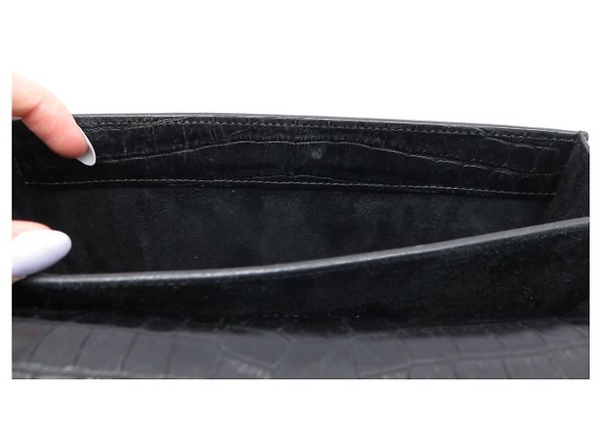 BORSA A MANO SAINT LAURENT SUNSET 442906 PELLE NERA EFFETTO COCCO TRACOLLA Nero - vista 19